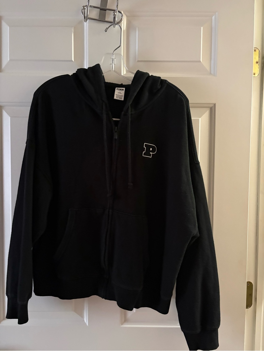 PINK Victoria's Secret Black Full-Zip Hoodie with 'P' Chest Logo
